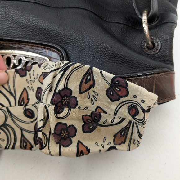 Vtg Brighton Purse Leather Black Embossed Croc Trim Shoulder Bag Fold Over - Picture 12 of 12